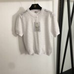 款号20252113 Chane*新款 小香Logo提花 薄款透视套头短袖羊毛针织衫 上衣，白色，粉红色，蓝色，36 38 40， 38码；肩宽36，胸围92，