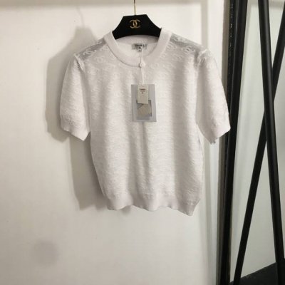 款号20252113 Chane*新款 小香Logo提花 薄款透视套头短袖羊毛针织衫 上衣，白色，粉红色，蓝色，36 38 40， 38码；肩宽36，胸围92，