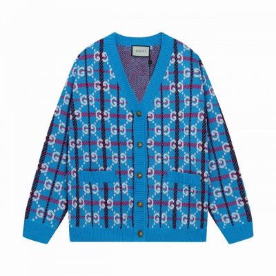 gucci古驰 经典格子双G开衫羊毛毛衣 颜色 蓝色 码数 S M L Xl Xxl