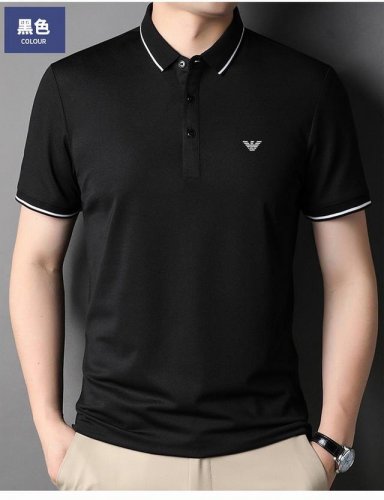 2025春夏Emporio Armani 阿玛尼男士商务纯色修身装饰条纹领polo衫，兼具时尚休闲风，全网代购600+，X猫在售 一件多风格穿着的品味polo衫