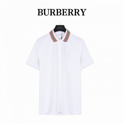 burberry 巴宝莉 经典领口条纹标识刺绣短袖polo衫 选用棉质珠地网眼布打造 定制材质260G长绒棉 衣领为双系统提花定织扁机制成 有弹性 不变形 衣服