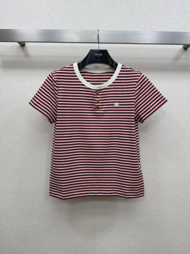 25Ss Celin *新款 条纹上衣 胸前金属扣设计 圆领撞色条纹短袖T 凯旋门刺绣工艺 简约闲适糅合复古摩登氛围 百搭款 Sml