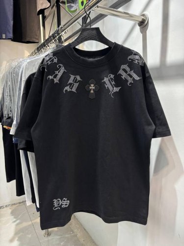 款号 Zmr77# chrome Hearts 克罗心十字架皮标梵文字母烫钻短袖T恤 280克纯棉双砂面料 所有面料均已提前做过缩水 品质第一 所见即所得 不会