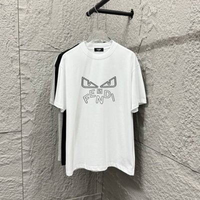 fen*芬迪* 2025春夏新款 双F经典图案字母厚板工艺立体硅胶 定制双纱平纹纯棉面料 短袖T恤 男女同款 尺码 S 90-130斤 M 120-150斤 L