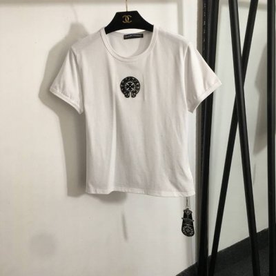 款号20252862 克罗心*新款 植绒Logo刺绣十字花修身短袖T恤，黄色，白色，Sml， L码；肩宽39，胸围90，袖长17，长57