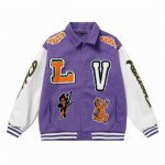 款号B06 Lv青蛙与裸女棒球服 700G高克重尼料 荔枝纹手皮 M L Xl Xxl 紫色