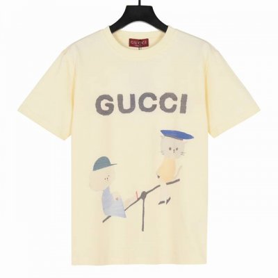 gucci古驰2025春夏新品插画跷跷板 高端兄弟数码直喷工艺短袖T恤 面料采用260克重双纱精梳棉，定制32支1*1螺纹，成衣两遍水洗处理，面料舒适亲肤无异感