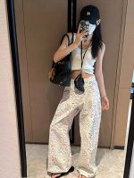 150【高定版 定制扣】 chanel 香奈儿涂鸦小鱼牛仔阔腿裤 版型上会比以前的直筒版型再宽松一点 上身能穿出那种慵懒的感觉轻松隐藏不满意的腿型问题松量围度把