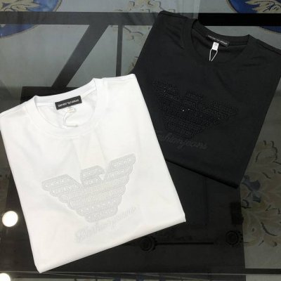 A*Mani 阿玛尼春夏新款原单男士圆领短袖T恤 高端定制 时尚百搭 柜台同步售卖 爆款 胸前立体刺绣字母飞鹰Logo图案 客供定制进口玉蚕丝面料，穿着亲肤舒适
