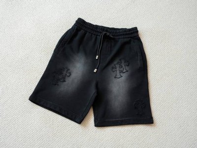 Chrome Hearts 克罗心 25Ss 酵素水洗重工贴布十字架刺绣标识棉质短裤五分裤 货号：3501 颜色： 黑色 尺码： S M L Xl 尺寸推荐：S