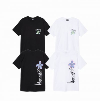 款号Xb988# Stussy 斯图西 经典四叶草印花款 男女情侣装宽松圆领T恤 230克纯棉圆筒布版型 两侧面不带缝线 正确版本与正品相同。区别市场通货。 颜
