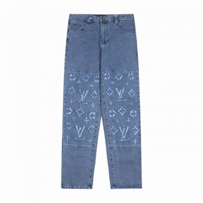 上新： 款号：B906 Louis Vuitton 路易威登Lv复古破洞提花字母Logo牛仔直筒阔腿长裤 1面料采用定制原版牛仔布料，布面纹理清晰 质地柔软不是