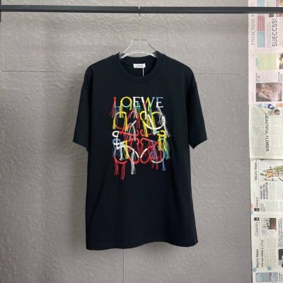 A63 loewe罗意威 面料升级 300高克重 七彩流苏字母Logo刺绣工艺 独家专供新款原单 男女同款 休闲宽松版型短袖 高端定制 高版本 时尚百搭爆款 进