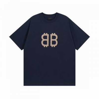 宝蓝色 Balenciaga 巴黎世家2025 Ss 最新泥染做旧手绘磨烂Bb短袖T恤 本市场No.1的质量 真正天花板品质 全部原版开发注意细节图 避免被盗图