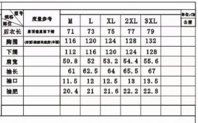 巴宝莉高端品质衬衫尺寸表 5001