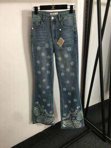 款号20253061 Loew*新款 Logo花纹印花高腰显瘦喇叭牛仔长裤 蓝色 S-Xl M码 腰围70 长112