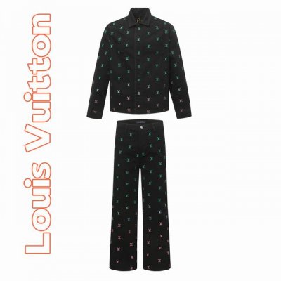 外套 牛仔裤125 25Ss春夏新款菲董系列 Louis Vuitton 路易威登Lv满印Logo蓝绿撞色彩虹渐变刺绣牛仔套装牛仔外套牛仔裤 教练夹克取材水洗丹