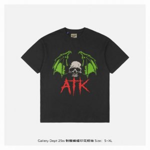gallery Dept 25Ss 骷髅蝙蝠印花短袖 整体面料选用 克100%纯棉16织双纱汗布面料 圆筒无侧缝面料 螺纹选用300G100%纯棉1*1弹力无根