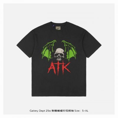 gallery Dept 25Ss 骷髅蝙蝠印花短袖 整体面料选用 克100%纯棉16织双纱汗布面料 圆筒无侧缝面料 螺纹选用300G100%纯棉1*1弹力无根