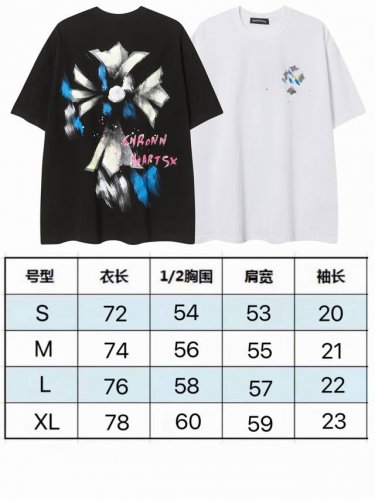 现货 p802259 新款潮牌夏季新款手绘涂鸦十字架梵文印花纯棉青年Ins高级休闲男体恤 克32支纯棉 颜色：黑色 白色 码数：S M L Xl