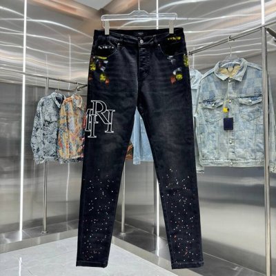 amiri 涂鸦字母刺绣街头潮流修身小脚弹力牛仔裤 颜色 黑色 码数 30 32 34 36 38