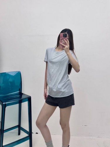 rick Owens 2025春夏超薄80克纯棉针织圆领基础短袖T恤 黑色 蓝色 码数Smlxl