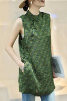 爆款上新 花螺斜门襟长款盘扣两边开衩 面料：人丝香云纱 尺码：S-Xxl