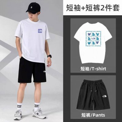 tnf北面新款短袖短裤运动套装 百搭不挑人 本款T恤采用纯棉面料 吸汗透气 贴身柔软 腰部松紧带抽绳 拉链口袋 运动時候可以放手机钥匙 非常方便 上身效果超赞