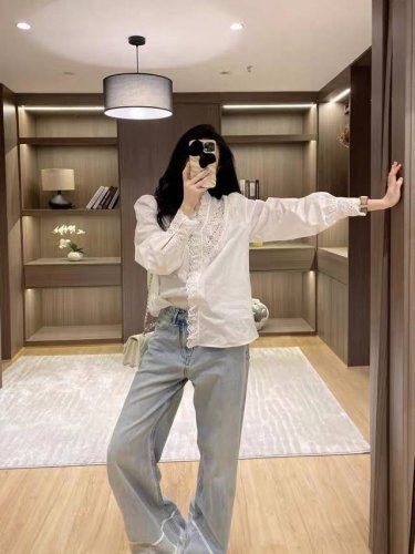 2025早春新款 设计师款小众法式纯欲风甜美刺绣镂空衬衫 一色三码Sml 面料:棉