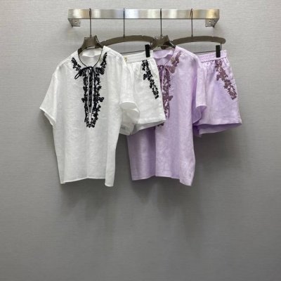 va*25Ss 重工定位绣花精致圆领上衣短裤套装，高级面料，颜色:图片2色，面料：亚麻面料 Smlxl