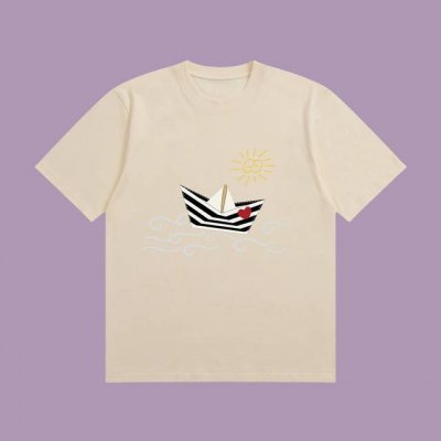 高端品质 Gucci 2025Fall 春夏系列 小纸船短袖T恤 区别普通印花 定织270G32支双纱纯棉面料 宽松版型 男女同款 颜色：白 黑 杏 粉 Siz