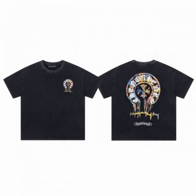 chrome Hearts Ch 克罗心 25Ss重工水洗炒色做旧五彩印花情侣圆领短袖T恤-顶级版本 color 黑色 size S M L Xl number
