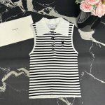 针织背心 d家25春夏新款翻领Cd小蜜蜂刺绣条纹针织背心 颜色:2色 码数:Sml