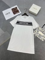 高品质Dior2025春夏新款纯棉T恤连衣裙胸前贴布针织提花Logo织带 宽松T裙完全不挑身材 Sml