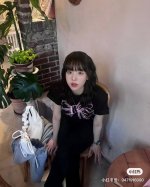 ronron韩国潮牌蝴蝶红蓝印花简约短袖T恤 颜色 黑色 灰色 白黑印花 白粉印花 码数 S M