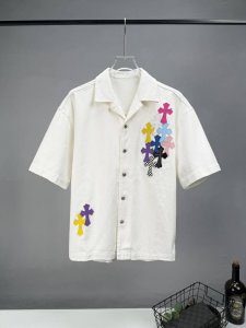 chrome Hearts 25Ss潮牌夏季休闲宽松版短袖 五彩十字架贴皮绣花+重工洗水磨破工艺 颜色 黑色 米白色 码数 S-Xl