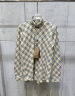 cheny Burberry 巴宝莉 新款法兰绒 胸前盾牌刺绣格条纹棉质 长袖衬衫 高品质版本 男女同款 码数：M-Xxxl