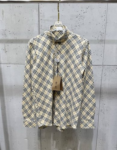 cheny Burberry 巴宝莉 新款法兰绒 胸前盾牌刺绣格条纹棉质 长袖衬衫 高品质版本 男女同款 码数：M-Xxxl