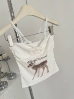 angelnumber555韩国设计师品牌25春夏新款 小鹿印花蝴蝶结抹胸吊带背心 短款修身性感 款号：527 p价： 尺码：均码F 颜色：白色