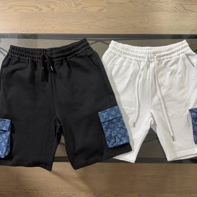 lv 路易威登2025夏季新款牛仔口袋字母Logo休闲短裤五分裤 定制面料 舒适透气，松紧腰围，不挑身材，裤腿牛仔大口袋，抽绳自带Logo，简单时尚，男女好穿