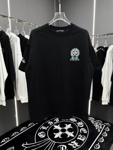 高版本Chrome Hearts 克罗心多彩重叠马蹄十字印花短袖！面料使用 G全棉双纱面料，纹路清晰可见，质感柔软细腻光滑，垂感十足！有一定厚度 非低廉材质上身