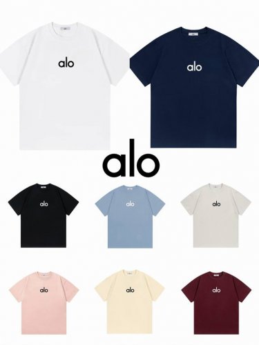 Alo Yoga短袖 洗水双纱300克 ：黑色 白色 杏色 粉色 灰色 浅蓝 酒红 宝蓝色 ：Xs-L