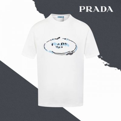 款号Sl144 prada普拉达椭圆字母Logo刺绣圆领短袖 万针刺绣 官网买的样衣回来打的板 原色原版1:1 市场发这么低不发这个价格p没办法 情侣同款 全套