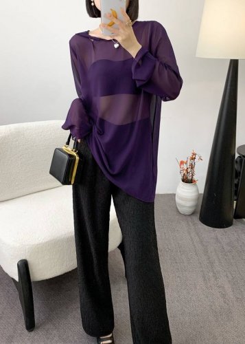 爆款防晒上衣出货啦 春夏爆款新款高端乔其纱纯色设计感长袖防晒纽结随性百搭洋气上衣 颜色：黑色 杏色 紫色 橙色 红色 码数：S一Xxl