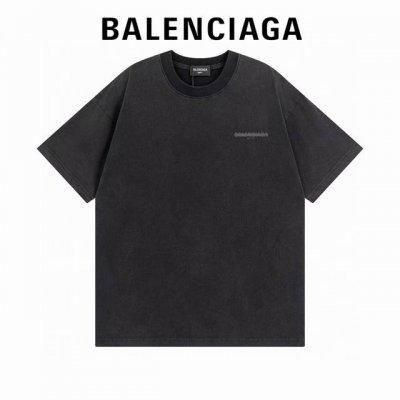 高版本Balenciga巴黎世家 封条字母水洗做旧短袖，面料采用 克纯棉双纱布料，水洗做旧磨破效果-衣肩服缝链后接幅采内用包0.8Cm捆条，-特拉种捆机器边双锁