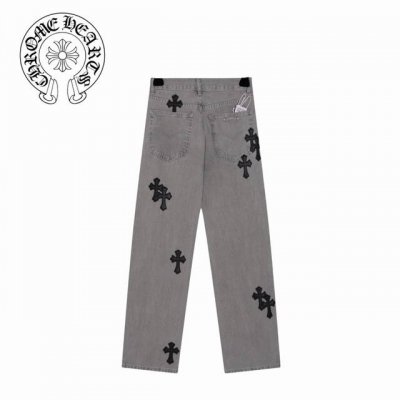 新品上架 克罗心原单宝藏牛仔裤 款号：X031 Chrome Hearts克罗心Matty Boy Sex Records系列限定款，林俊杰同款灰拼皮高街牛仔裤