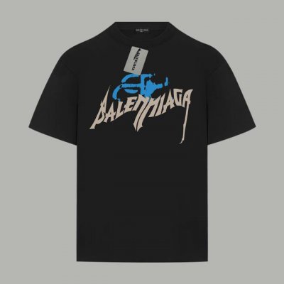 Balenciaga巴黎世家 官网同款 破损Logo撞色字母 印花双纱纯棉短袖 - 280G双纱纯棉顶级面料 手感柔软 百分百纯棉独家出货 定染硫化黑无尘处理面