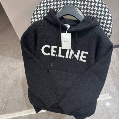 Celine 赛琳 24Fw 字母Logo套头带帽针织卫衣 原版官网 0购入 赛琳秋冬最新款Logo毛衣 版型完全参照原版市面衣长超过70的都是不对版 原版75