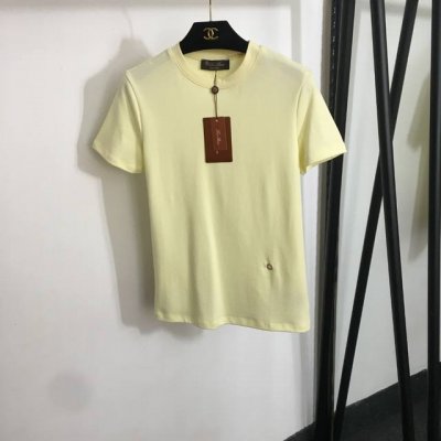 款号20252252 Loro piana* Lp新款 金属圈装饰修身显瘦短袖T恤，白色，咖色，粉色，黄色，Sml， S码；肩宽38，胸围88，袖长17，衣长6