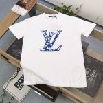140 【款号：Kl5018】高版本 2025新款Louis Vuitton路易威登Lv蓝迷彩大Logo图案提花休闲情侣宽松针织短袖T恤，独一无二的活性环保面料